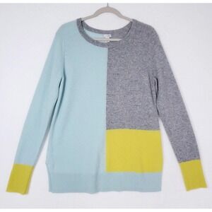 Halogen Cashmere Sweater Colorblock Gray Blue Yellow Women Medium‎ Crewneck